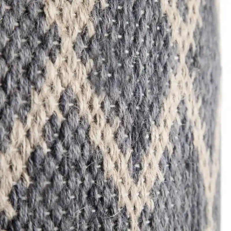 Pouf rond en jute tressé gris / corail / bleu – Siège unique