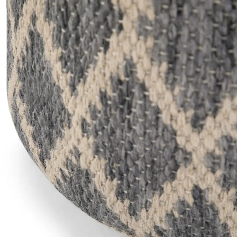 Pouf rond en jute tressé gris / corail / bleu – Siège unique
