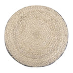 Pouf rond en jute tressé gris / corail / bleu – Siège unique