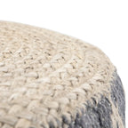 Pouf rond en jute tressé gris / corail / bleu – Siège unique