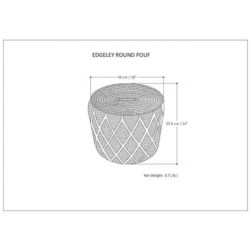Pouf rond en jute tressé gris / corail / bleu – Siège unique