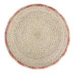 Pouf rond en jute tressé gris / corail / bleu – Siège unique