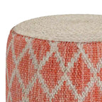 Pouf rond en jute tressé gris / corail / bleu – Siège unique