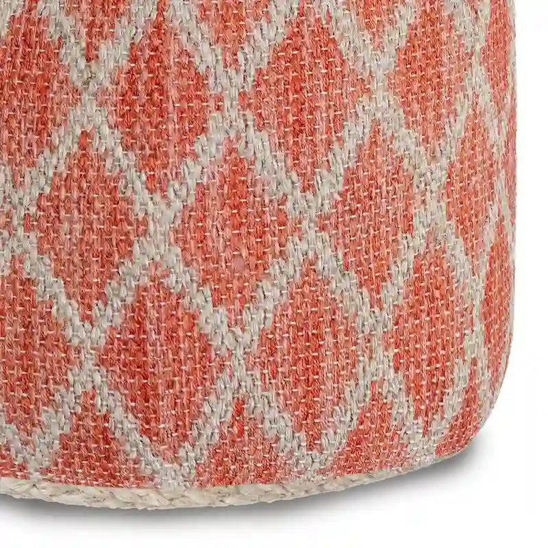 Pouf rond en jute tressé gris / corail / bleu – Siège unique