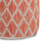 Pouf rond en jute tressé gris / corail / bleu – Siège unique