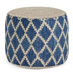 Pouf rond en jute tressé gris / corail / bleu – Siège unique