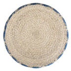 Pouf rond en jute tressé gris / corail / bleu – Siège unique