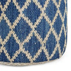 Pouf rond en jute tressé gris / corail / bleu – Siège unique
