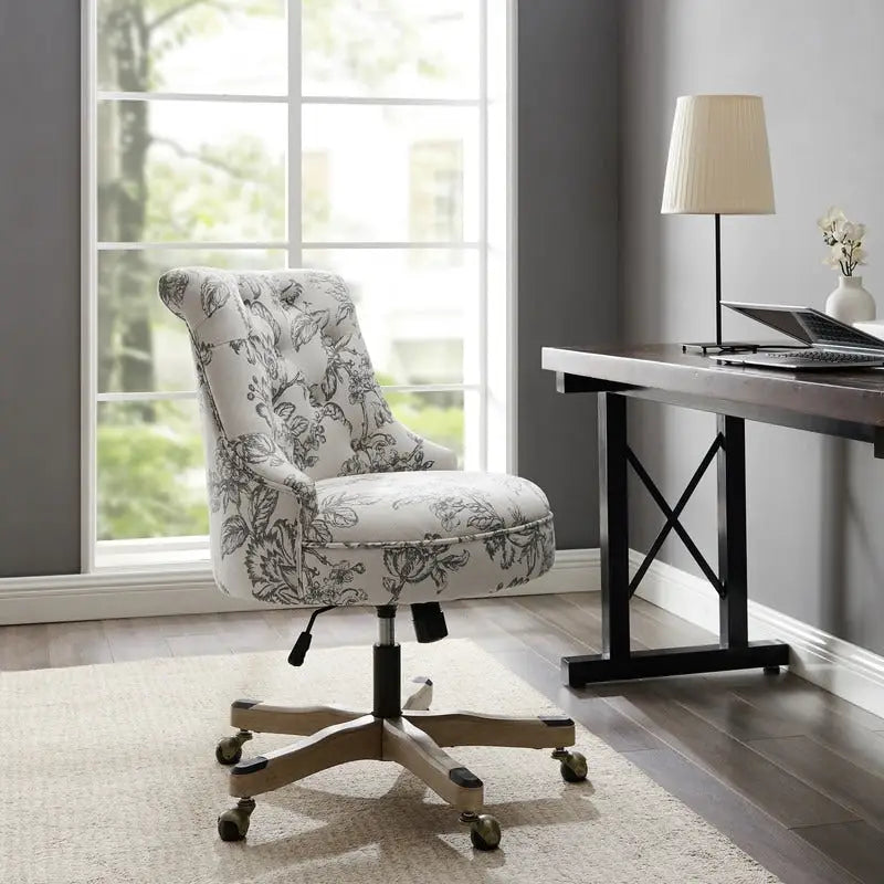 Chaise de bureau pivotante capitonnée Charbon / Fleurie / Fougère, une place