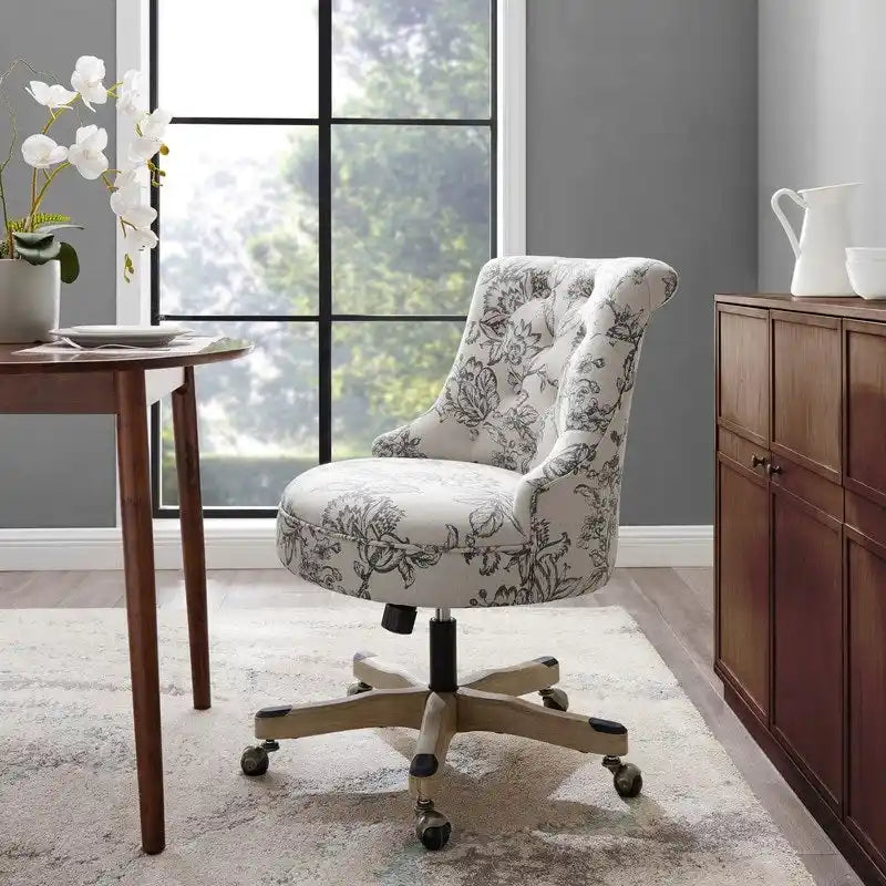 Chaise de bureau pivotante capitonnée Charbon / Fleurie / Fougère, une place