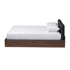 Lit Queen avec plateforme et rangement, gris et noyer brun, 1 personne