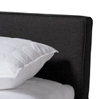 Lit Queen avec plateforme et rangement, gris et noyer brun, 1 personne