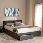 Lit Queen avec plateforme et rangement, gris et noyer brun, 1 personne