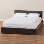 Lit Queen avec plateforme et rangement, gris et noyer brun, 1 personne