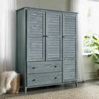Armoire 3 portes en pin massif brossé gris/blanc/bois flotté/noyer
