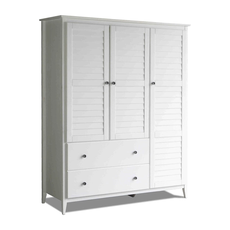 Armoire 3 portes en pin massif brossé gris/blanc/bois flotté/noyer