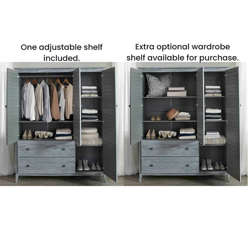 Armoire 3 portes en pin massif brossé gris/blanc/bois flotté/noyer