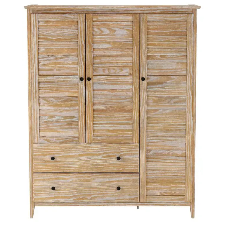 Armoire 3 portes en pin massif brossé gris/blanc/bois flotté/noyer