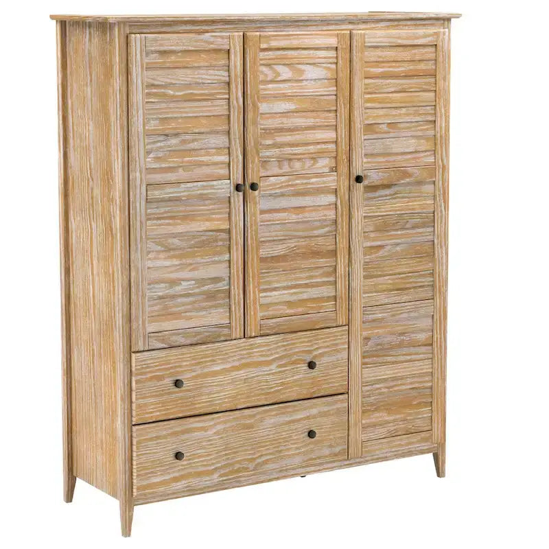 Armoire 3 portes en pin massif brossé gris/blanc/bois flotté/noyer