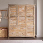 Armoire 3 portes en pin massif brossé gris/blanc/bois flotté/noyer