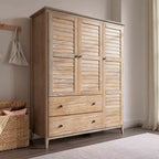 Armoire 3 portes en pin massif brossé gris/blanc/bois flotté/noyer