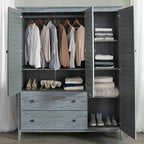 Armoire 3 portes en pin massif brossé gris/blanc/bois flotté/noyer