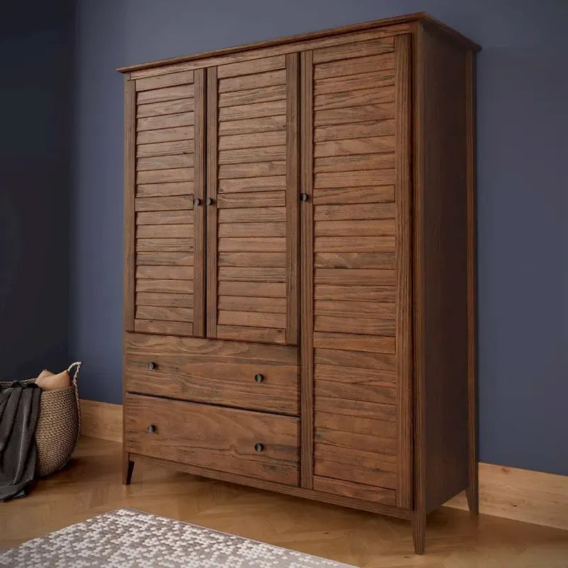 Armoire 3 portes en pin massif brossé gris/blanc/bois flotté/noyer