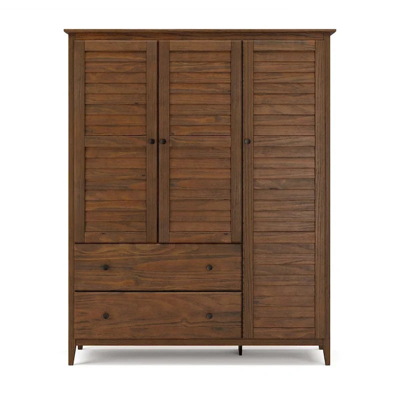 Armoire 3 portes en pin massif brossé gris/blanc/bois flotté/noyer