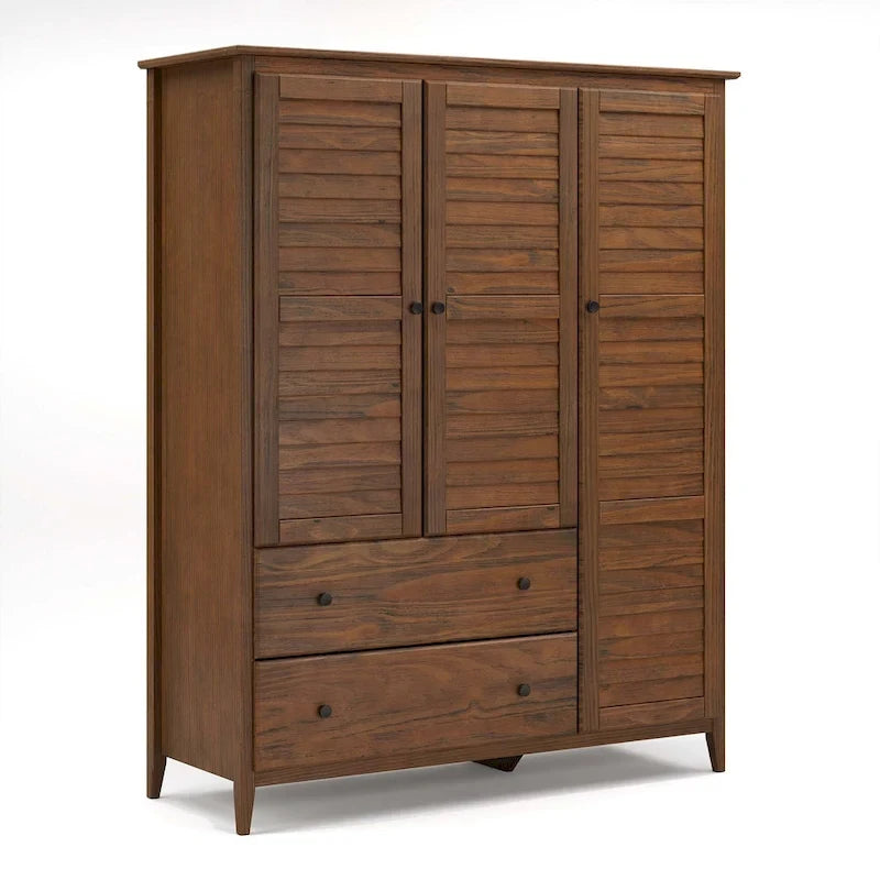 Armoire 3 portes en pin massif brossé gris/blanc/bois flotté/noyer
