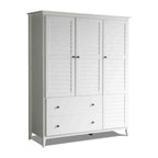 Armoire 3 portes en pin massif brossé gris/blanc/bois flotté/noyer