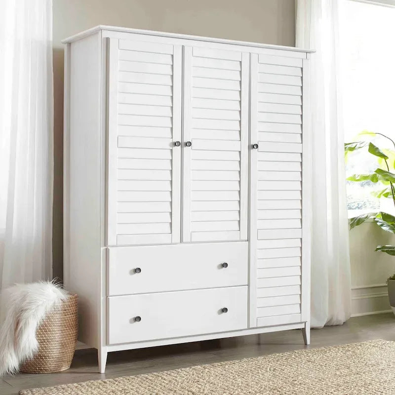 Armoire 3 portes en pin massif brossé gris/blanc/bois flotté/noyer