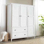 Armoire 3 portes en pin massif brossé gris/blanc/bois flotté/noyer
