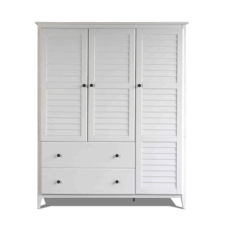 Armoire 3 portes en pin massif brossé gris/blanc/bois flotté/noyer