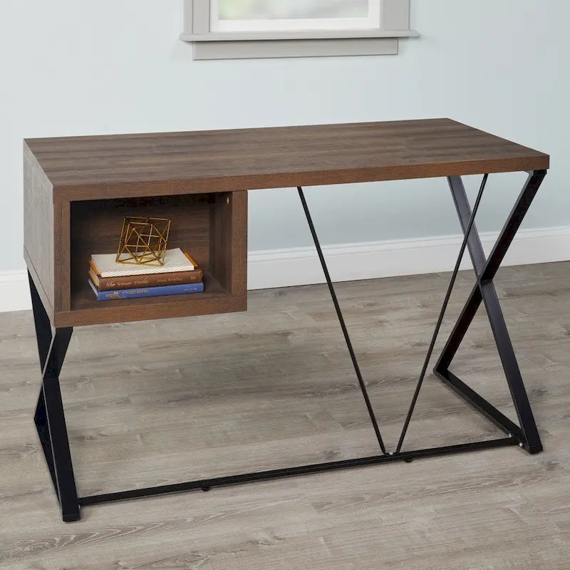 Bureau Rétro à Pieds Croisés X Naturel et Marron, 1 Personne