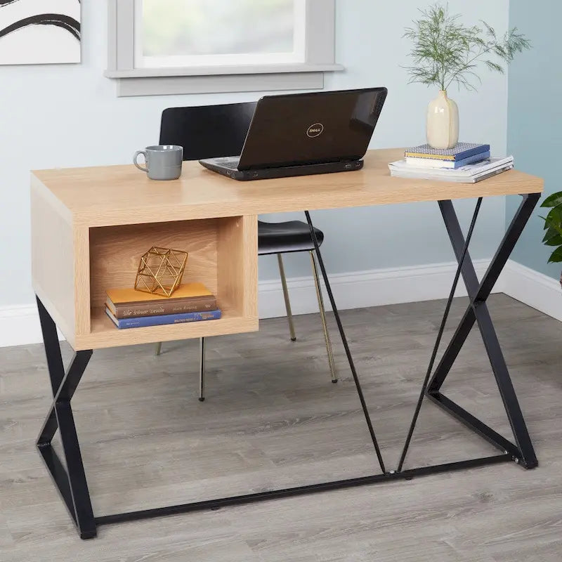 Bureau Rétro à Pieds Croisés X Naturel et Marron, 1 Personne