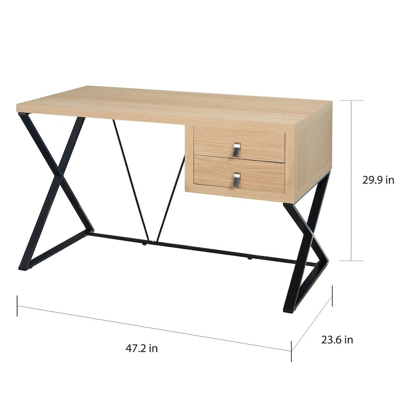 Bureau Rétro à Pieds Croisés X Naturel et Marron, 1 Personne