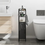 Meuble de salle de bain sur pied marron/blanc avec étagères ouvertes et porte, montage 1 personne