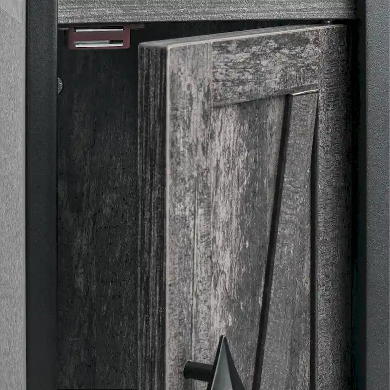 Meuble de salle de bain sur pied marron/blanc avec étagères ouvertes et porte, montage 1 personne