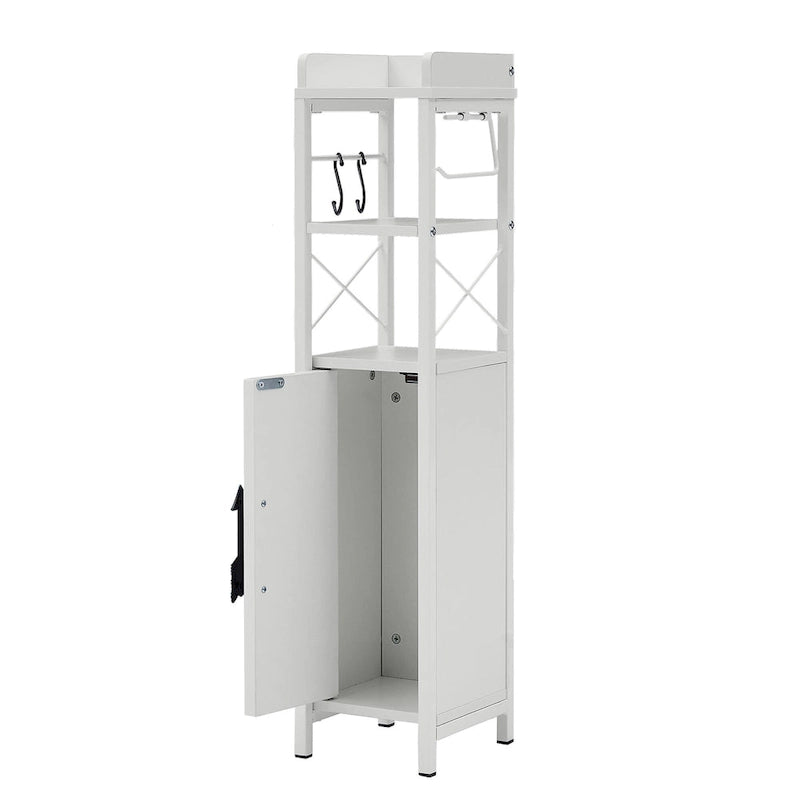 Meuble de salle de bain sur pied marron/blanc avec étagères ouvertes et porte, montage 1 personne