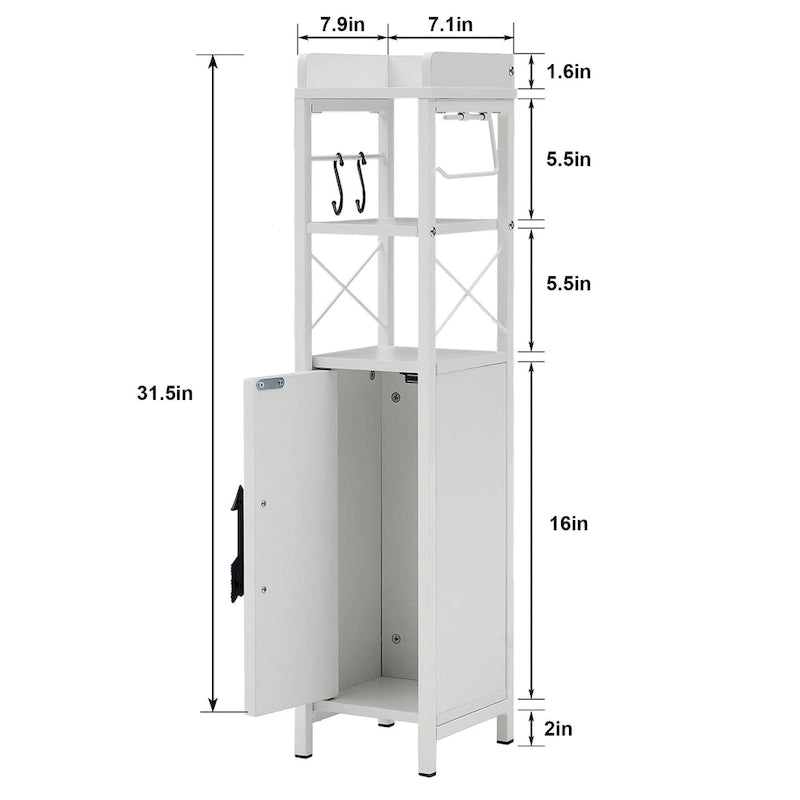 Meuble de salle de bain sur pied marron/blanc avec étagères ouvertes et porte, montage 1 personne