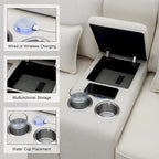 Canapé 3 places en lin gris de 114,2 po avec console, 2 porte-gobelets et 2 ports USB