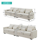 Canapé 3 places en lin gris de 114,2 po avec console, 2 porte-gobelets et 2 ports USB