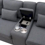 Canapé 3 places en lin gris de 114,2 po avec console, 2 porte-gobelets et 2 ports USB