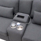 Canapé 3 places en lin gris de 114,2 po avec console, 2 porte-gobelets et 2 ports USB
