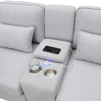 Canapé 3 places en lin gris de 114,2 po avec console, 2 porte-gobelets et 2 ports USB