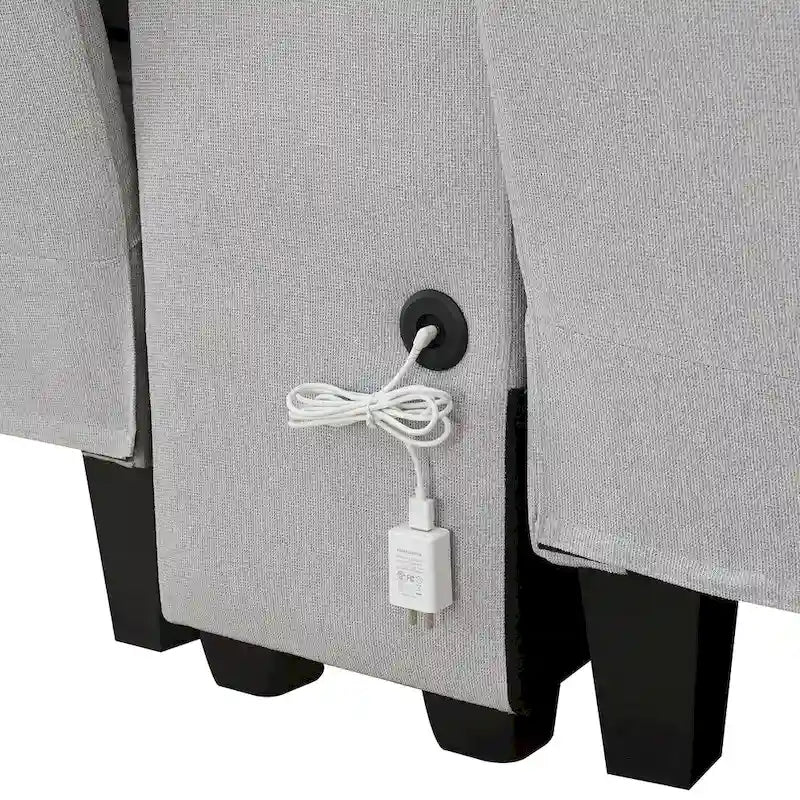 Canapé 3 places en lin gris de 114,2 po avec console, 2 porte-gobelets et 2 ports USB