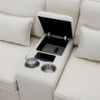Canapé 3 places en lin gris de 114,2 po avec console, 2 porte-gobelets et 2 ports USB