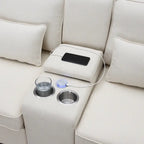 Canapé 3 places en lin gris de 114,2 po avec console, 2 porte-gobelets et 2 ports USB