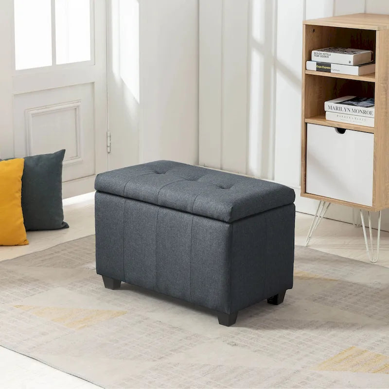 Banc de rangement en tissu capitonné beige / gris / gris foncé avec couvercle rabattable, une place