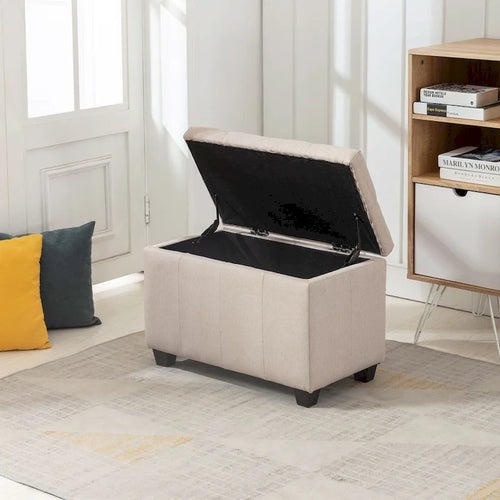 Banc de rangement en tissu capitonné beige / gris / gris foncé avec couvercle rabattable, une place